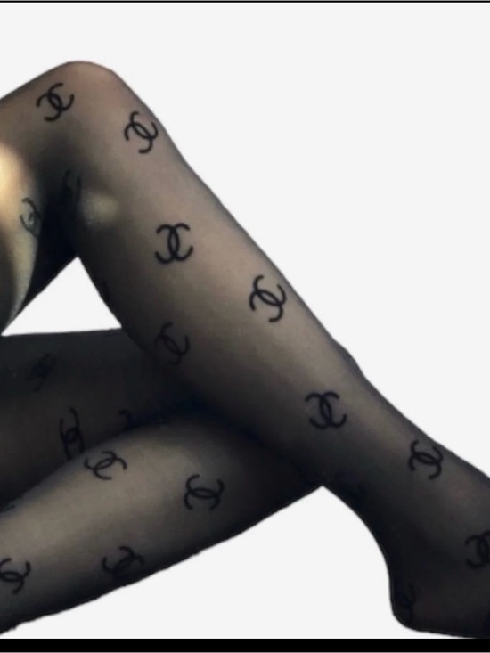 Accessories - Designer-Inspired Black Logo Pattern Sheer Tights
